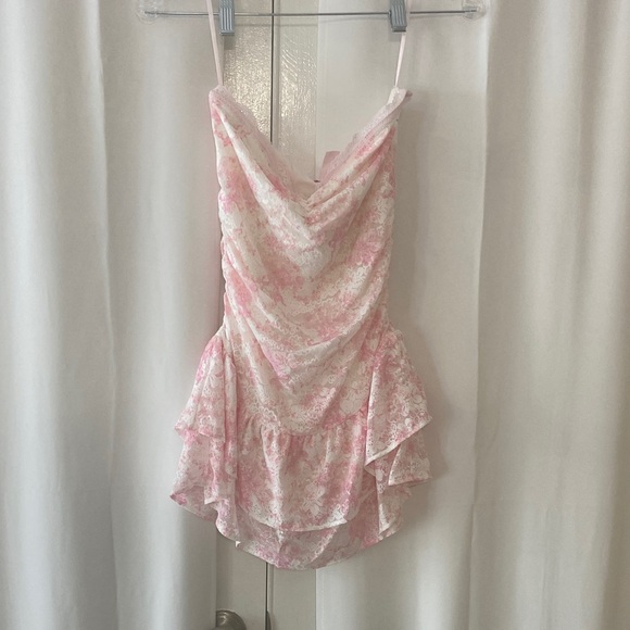 LoveShackFancy Dresses & Skirts - LoveShackFancy Pink and White Floral Cowl Neck Mini Dress